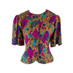 Yves Saint Laurent Multi Colored Print Short Sleeve Blouse Size 36 12