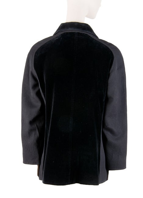Vintage Courreges Black Velvet & Wool Blazer Coat Jacket Size 40 In Excellent Condition For Sale In Boca Raton, FL