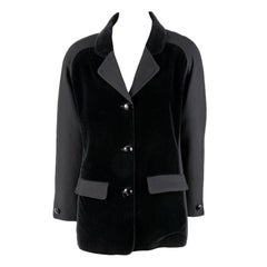 Retro Courreges Black Velvet & Wool Blazer Coat Jacket Size 40