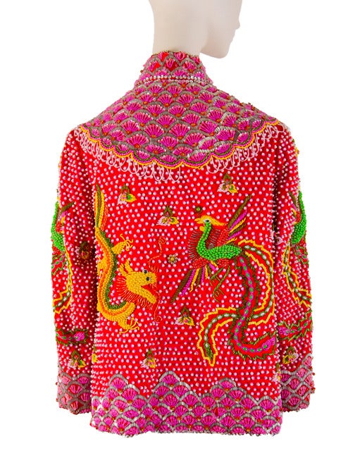 Dynasty Red Dragon Beaded Bling Evening Jacket