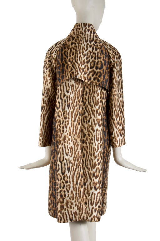 Vintage 1970's Celine Leopard Print Wool Blend Double Breasted Overcoat Jacket