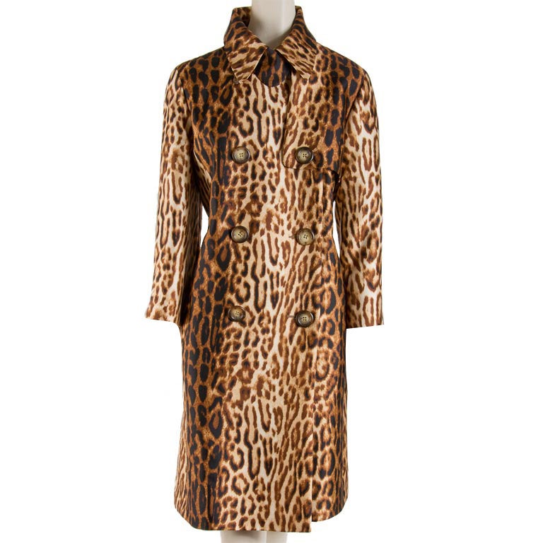 Vintage 1970's Celine Leopard Print Wool Blend Double Breasted Overcoat ...