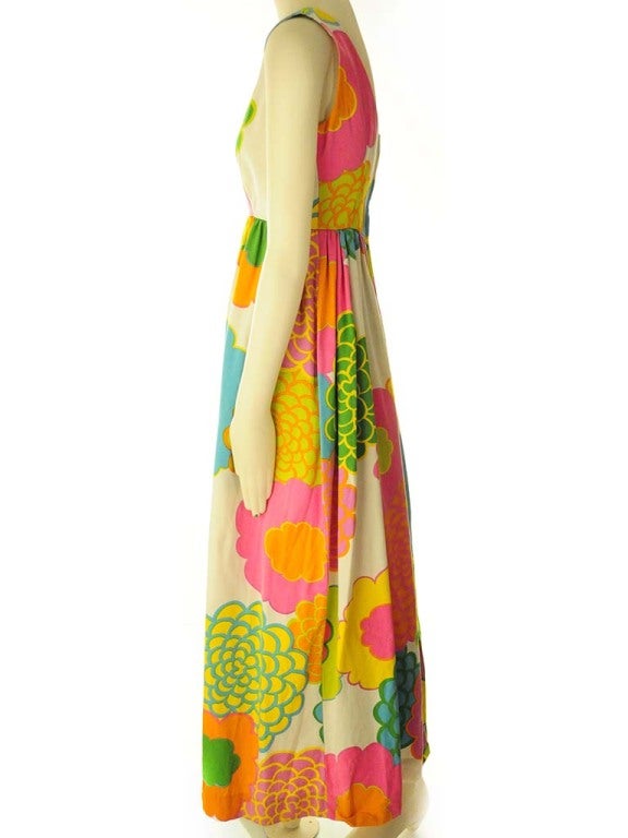 Orange Malia Hawiian Maxi Dress in Neon Floral For Sale