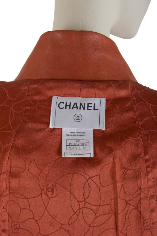 Chanel Orange & Brown  Leather Trim  Jacket Size 44 2