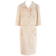 Chanel Creme Colored Cotton with Leather Trim 2 PC Skirt Suit