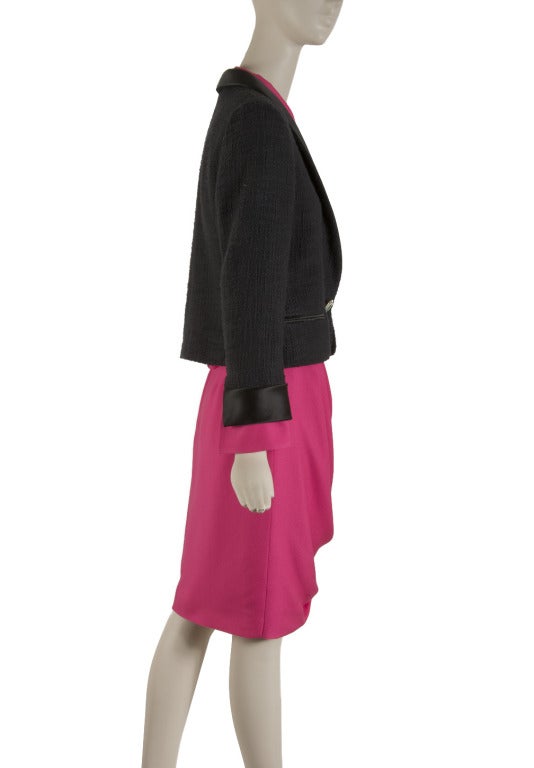 NWT Chanel Black & Pink Three Piece Skirt Suit Size 38/40 In New Condition For Sale In Boca Raton, FL