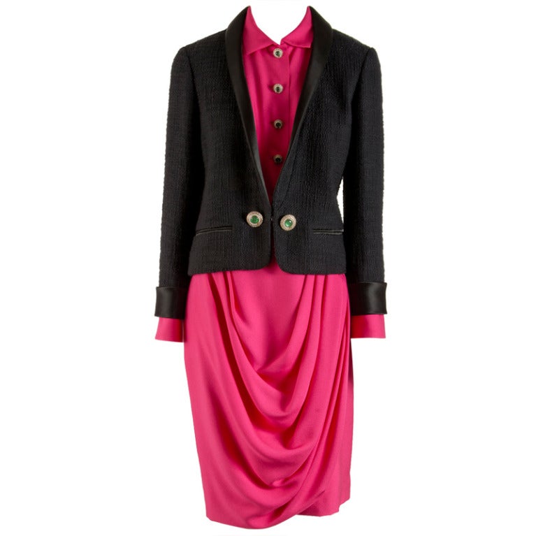 NWT Chanel Black & Pink Three Piece Skirt Suit Size 38/40 For Sale