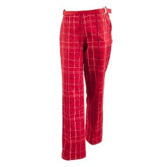 Bottega Veneta Red & Red Plaid Embroidered Pants Matching Purse Size 4 Runway 6