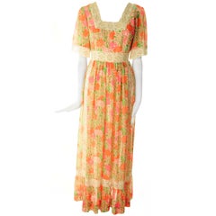 Used Rare 1968 Lilly Pulitzer "The Lilly" Pink Floral Peasant Maxi Dress