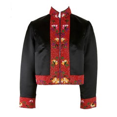 Shanghai Tang Black & Red w/Embroidery and Beading Mandarin Jacket