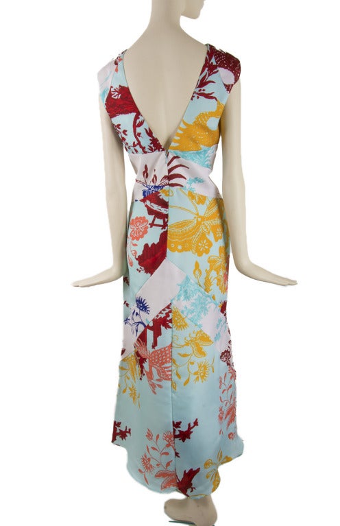 Christian LaCroix Sleeveless Peacock Floral & Butterfly Print Silk Maxi Dress In Excellent Condition In Boca Raton, FL