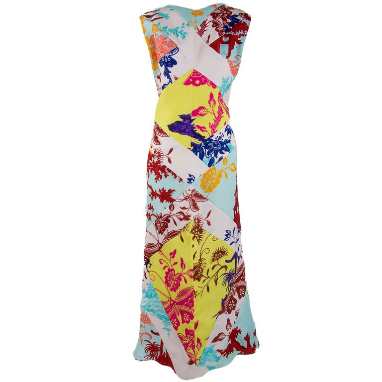 Christian LaCroix Sleeveless Peacock Floral & Butterfly Print Silk Maxi Dress