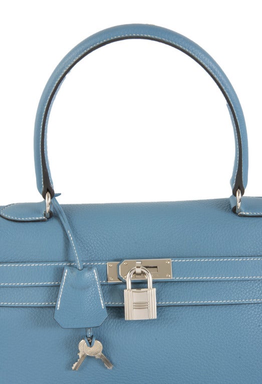 Hermes JPG Kelly Shoulderbag Blue Jean Clemence Palladium In Excellent Condition In Boca Raton, FL