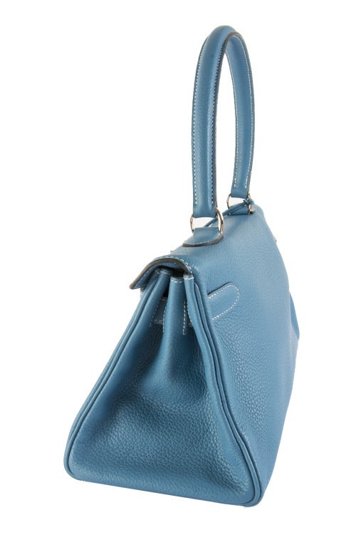 Hermes JPG Kelly Shoulderbag Blue Jean Clemence Palladium 1