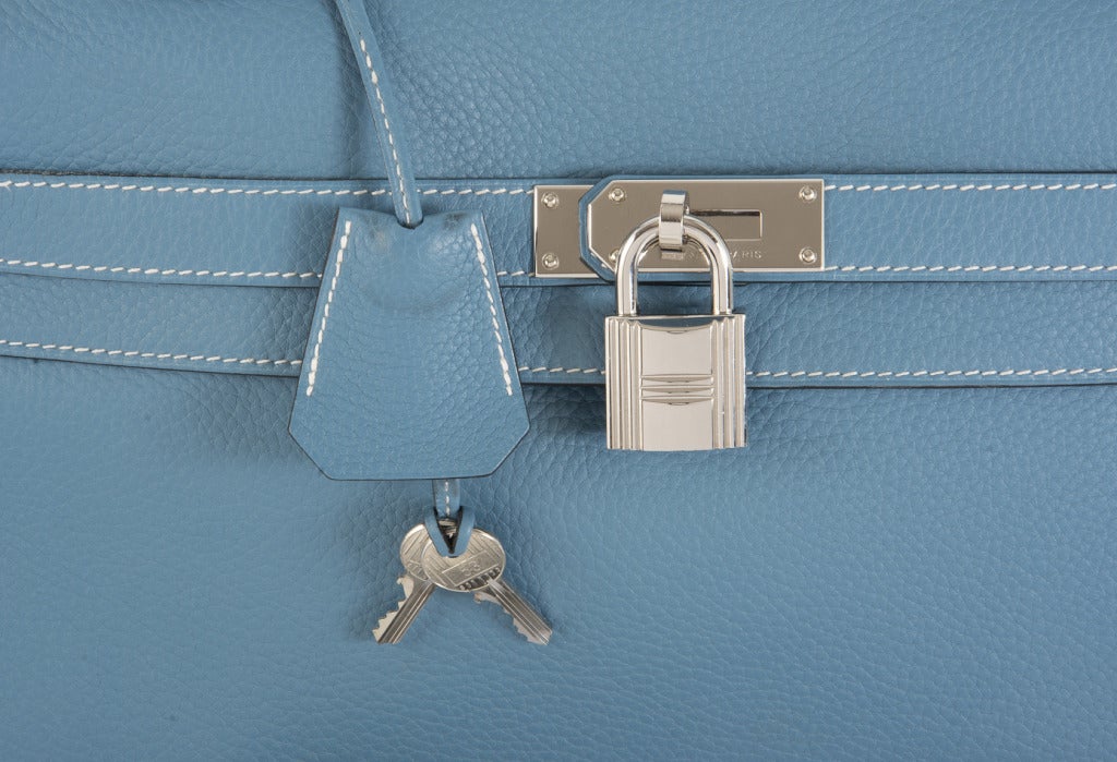 Hermes JPG Kelly Shoulderbag Blue Jean Clemence Palladium 4