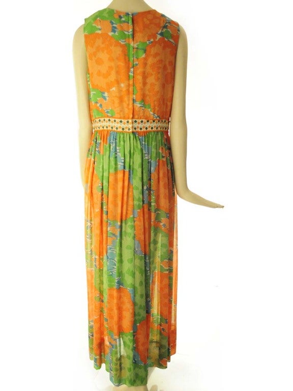 RARE Lilly Pulitzer Mousseline Silk 1960's Orange Floral Maxi In Excellent Condition In Boca Raton, FL