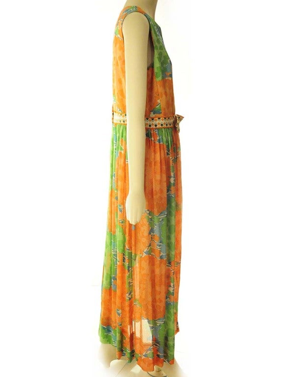 Women's RARE Lilly Pulitzer Mousseline Silk 1960's Orange Floral Maxi