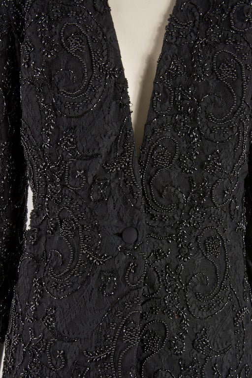 Vicky Tiel Couture Black Lace and Paisley Beaded Evening Jacket