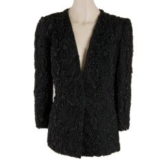 Vicky Tiel Couture Black Lace and Paisley Beaded Evening Jacket