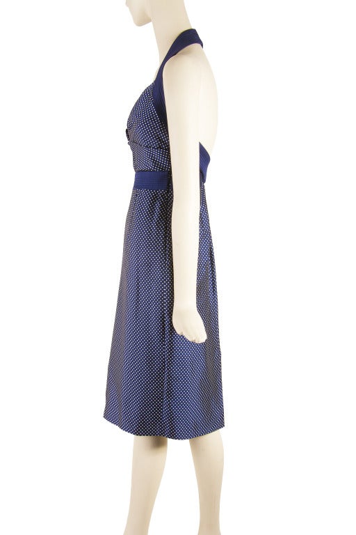 Purple Alexander McQueen Navy w/White Polka Dot Silk Halter Dress Size 40 Rare!