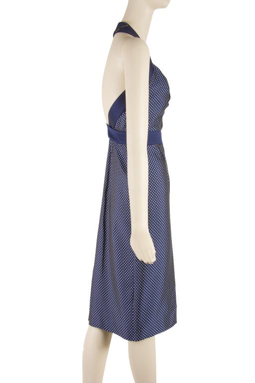 Women's Alexander McQueen Navy w/White Polka Dot Silk Halter Dress Size 40 Rare!