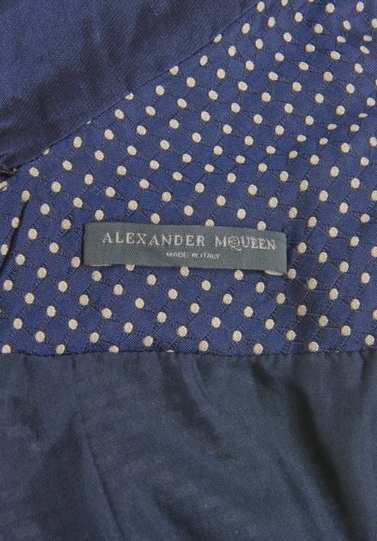 Alexander McQueen Navy w/White Polka Dot Silk Halter Dress Size 40 Rare! 1