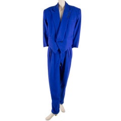 1980's Vintage Kansai Royal Blue Wool Pant Suit 2 Piece Size Large