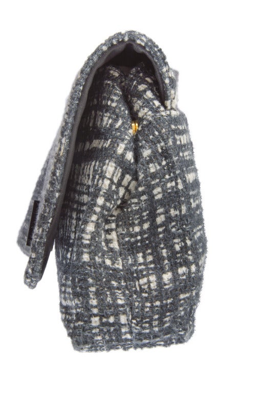 Prada Black and White Print Fold Over Clutch Purse with Snap at ...