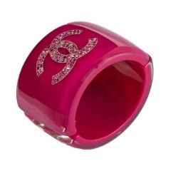 Chanel Dark Pink with Rose Crystal Cuff  Bangle Bracelet