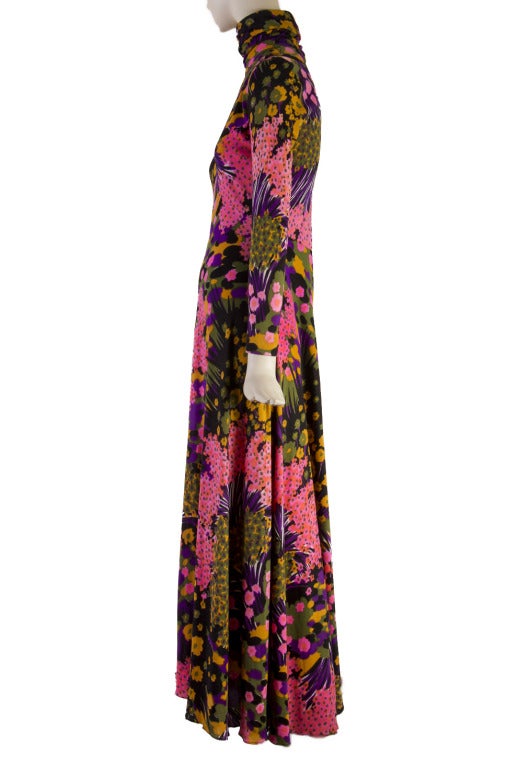 Vintage 1970's Floral Print Long Sleeves Mod Maxi Dress at 1stdibs