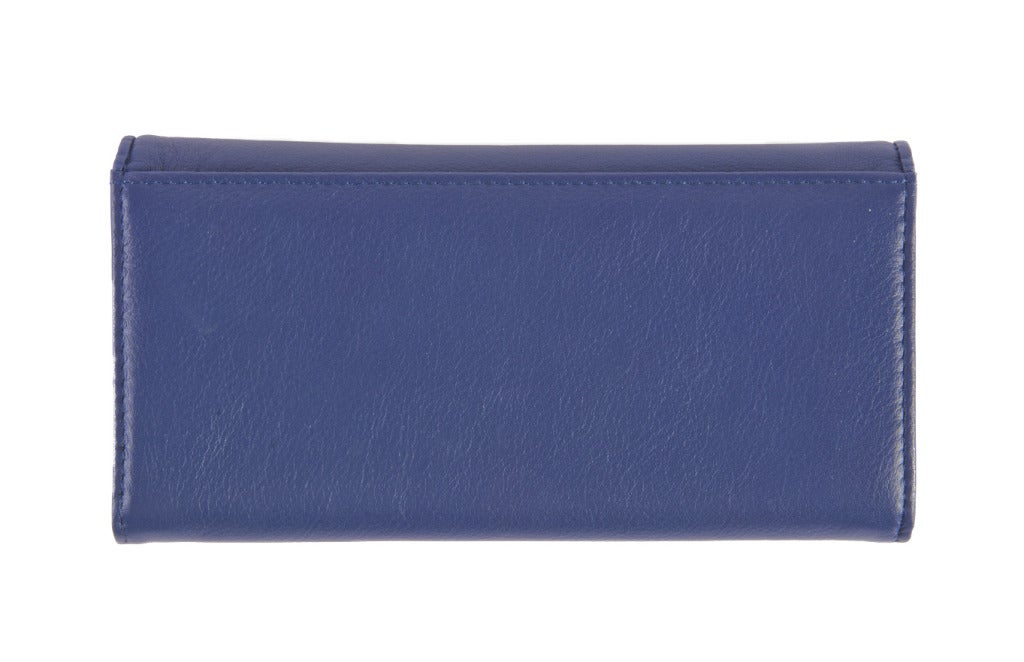 Roberta DiCamerino blue leather wallet feature the 