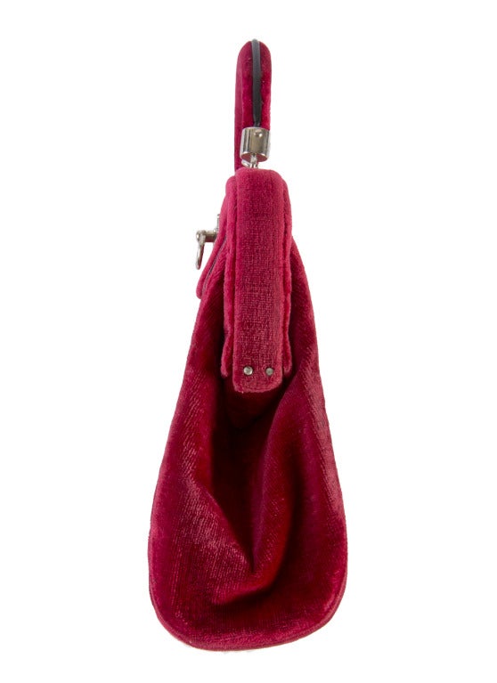 Women's New Vintage Roberta DiCamerino Red Flower Cut Velvet Handbag/Purse