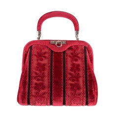 New Vintage Roberta DiCamerino Red Flower Cut Velvet Handbag/Purse