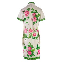 1960's Mr. Dino Shirt Dress Creme with Pink & Green Rose Print Size 10 10