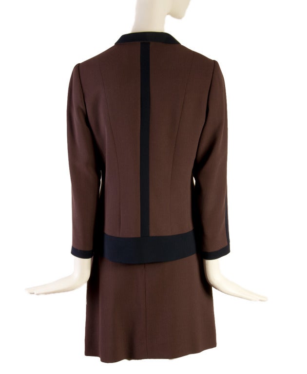 Black Louis Feraud Brown Wool 2PC Skirt Suit Size 6