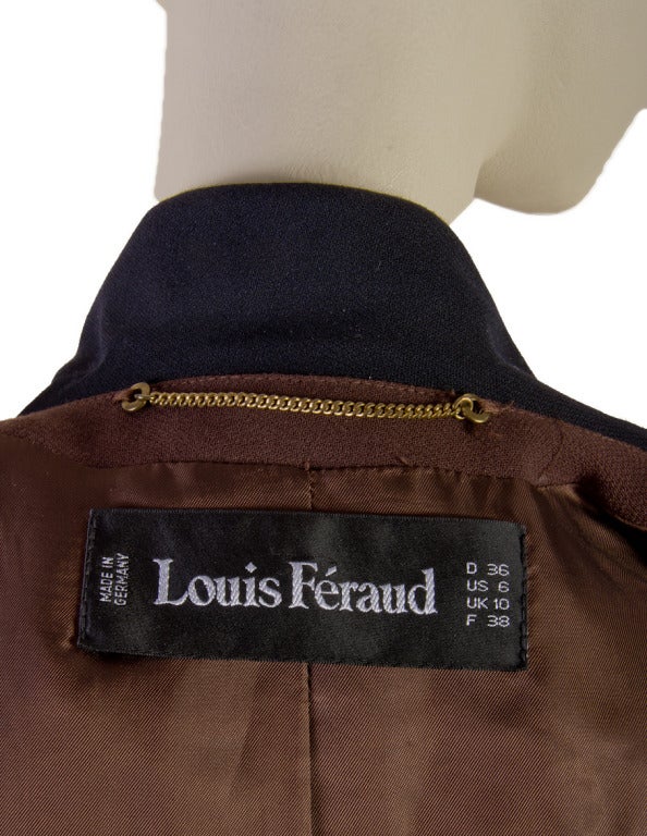 Louis Feraud Brown Wool 2PC Skirt Suit Size 6 1