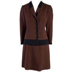 Louis Feraud Brown Wool 2PC Skirt Suit Size 6
