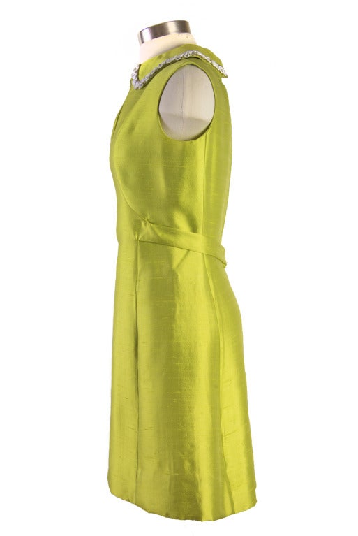 Yellow 1960's Gino Charles Lime Green Two Piece Dress & Matching Jacket For Sale