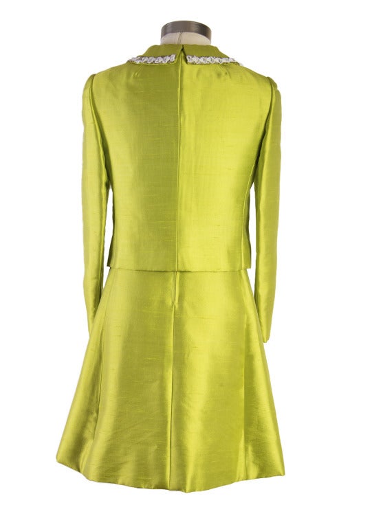 1960's Gino Charles Lime Green Two Piece Dress & Matching Jacket For Sale 1