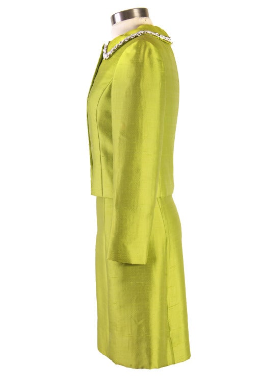 1960's Gino Charles Lime Green Two Piece Dress & Matching Jacket In Excellent Condition For Sale In Boca Raton, FL