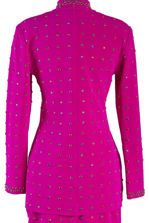 Women's Tadashi Skirt Set - Magenta with Colored Studs - 1980's For Sale