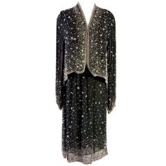 Halston Black Chiffon w/beading Evening 2 PC Liza Minelli 5