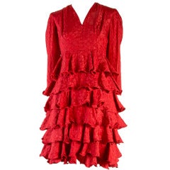 1950's Vintage Hattie Carnegie Red Tiered Ruffle Dress 10