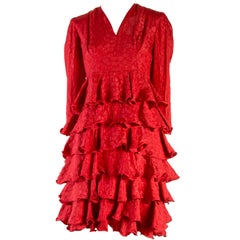 1950's Vintage Hattie Carnegie Red Tiered Ruffle Dress