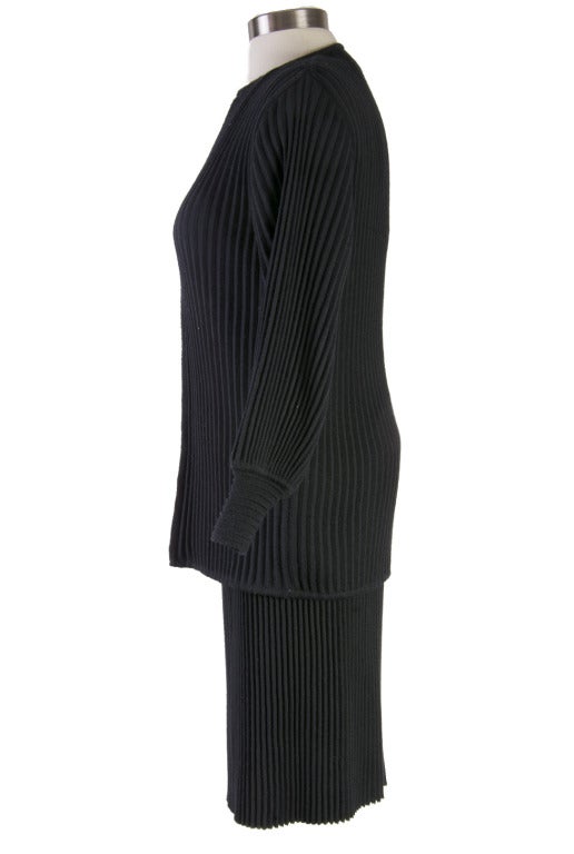Mary McFadden Iconic 1980‘s Black Ribbed Knit Wool 3-Piece Ensemble In Excellent Condition In Boca Raton, FL