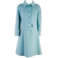 1960's Courreges Azure Blue 2PC Skirt Set