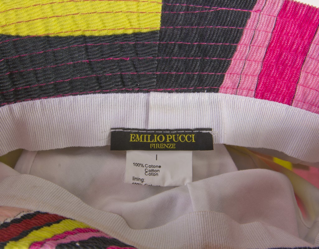 Women's 1960's Emilio Pucci Corduroy Pink, Chartreuse, and Black Bucket Hat