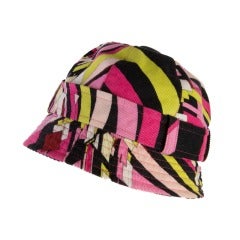 Vintage 1960's Emilio Pucci Corduroy Pink, Chartreuse, and Black Bucket Hat
