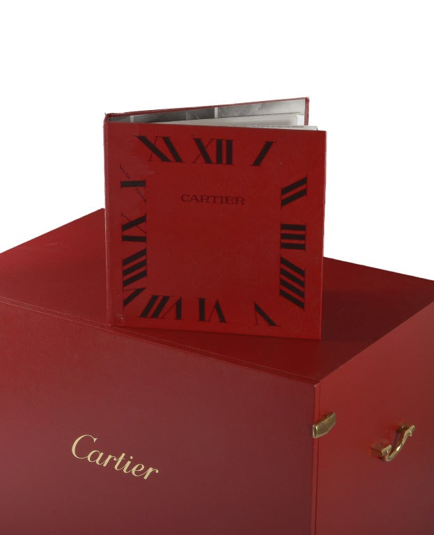 Women's or Men's Cartier Red Wooden Jewelry Watch Display Case, Two Extra Boxes + Book For Sale