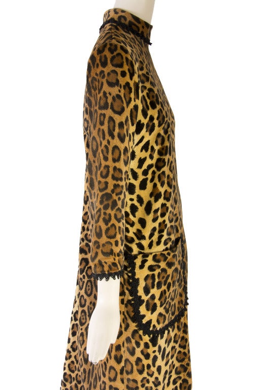 Brown 1970's Mollie Parnis Velvet Leopard Print 2PC Pantsuit For Sale